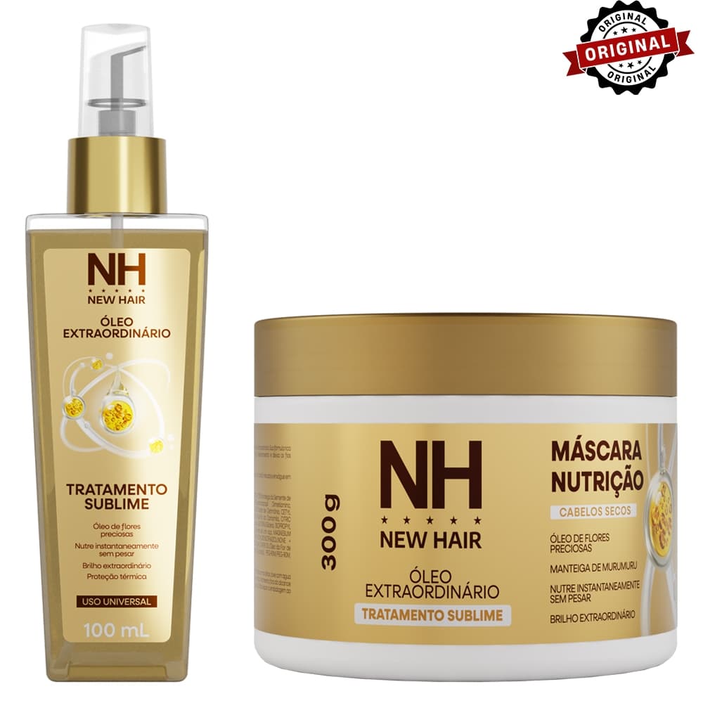 Óleo Extraordinário 100ml NEW HAIR + Máscara Extraordinário 300g NEW HAIR | Fio sedoso e protegido