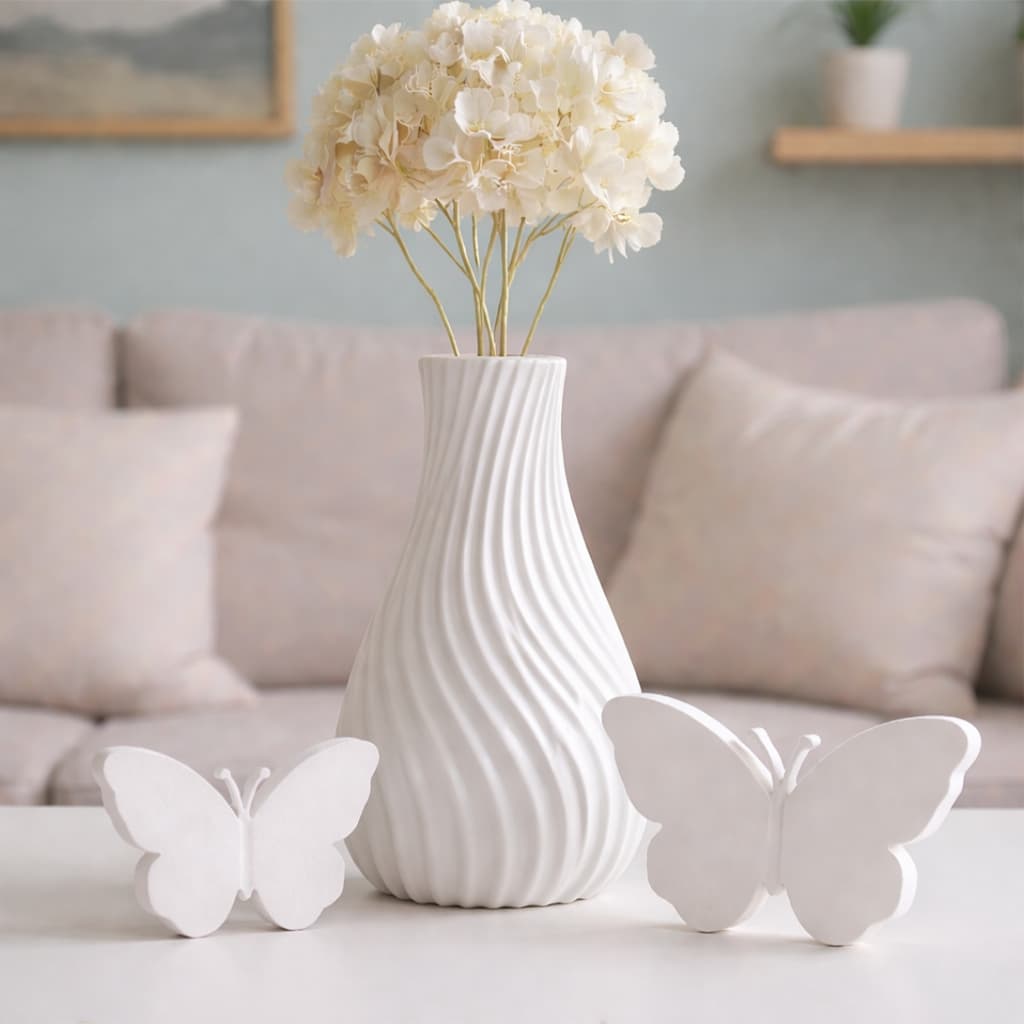 Kit Vaso Decorativo em Espiral 3D Moderno com borboletas Design Premium Minimalista Casa Escritório