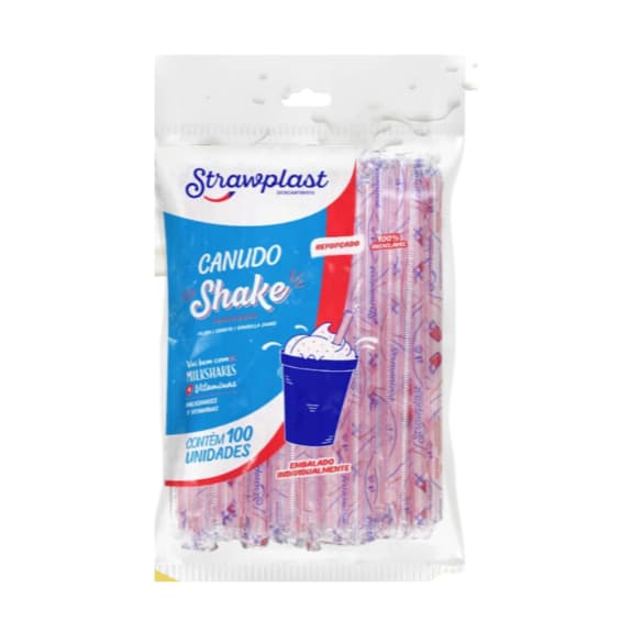 Canudo Shake Strawplast 8mm Reforçado Embalado Individualmente Para Milk Shake Vitamina – 100UN