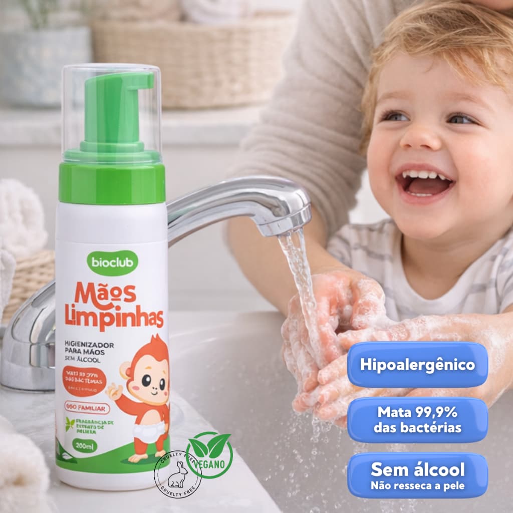 Higienizador Mãos Limpinhas Sem Álcool 200ml Bioclub - Não Resseca as Mãos e Elimina 99,9% das Bactérias