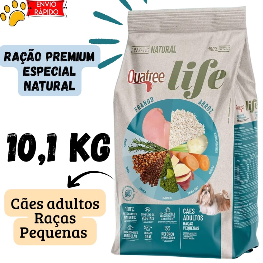 Ração Quatree Life 10,1kg Frango e Arroz para Cães Adultos de Raças Pequenas