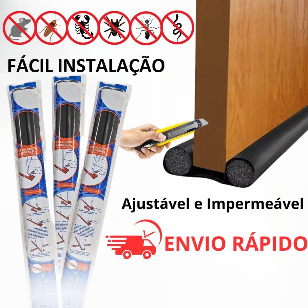 Protetor de Porta Rolinho Veda Porta Ajustavel Impermeavel 100 cm sem Costura Preto