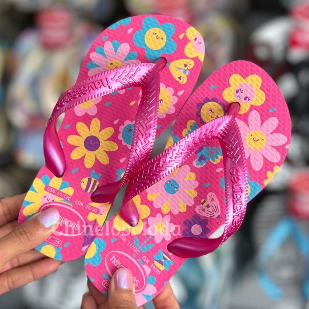 CHINELOS HAVAIANAS KIDS FLORES INFANTIL TIRAS MAIS GROSSAS BORRACHA MAIS MACIA