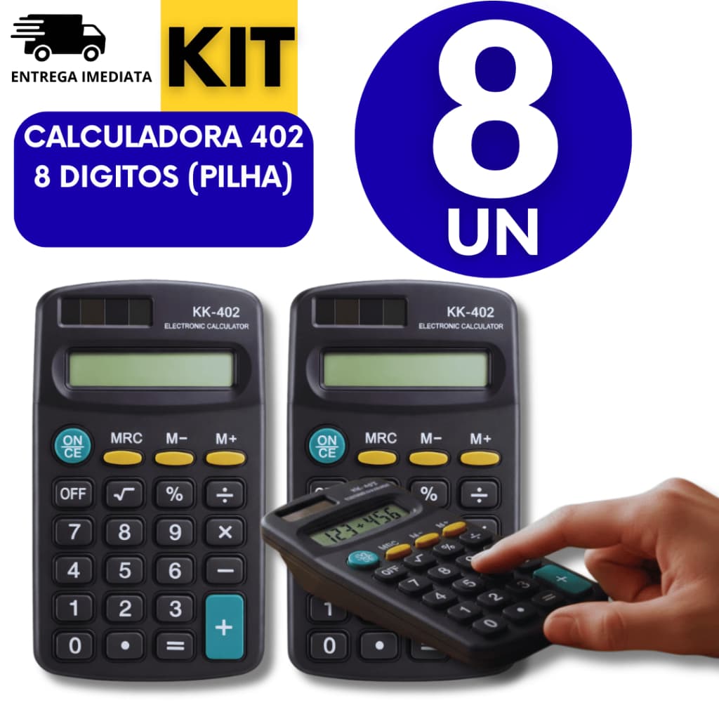 Conjunto 08 Unidades -  Calculadoras de Bolso 8 Dígitos Pequena de Bolso Pilha Premium Qualidade Excelente Calculadora