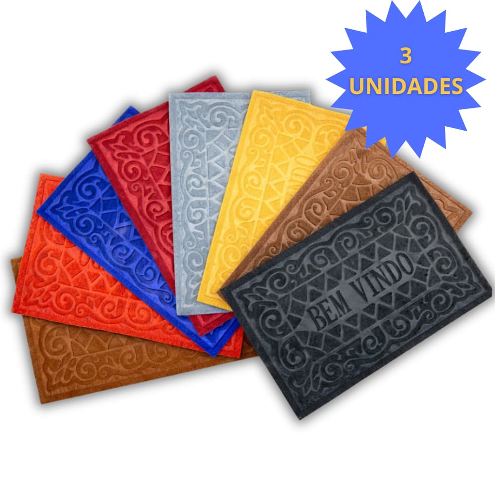 Kit Tapete Capacho Carpete Bem Vindo Antiderrapante Para Porta