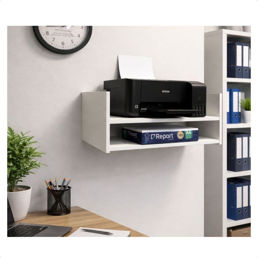 Suporte Para Impressora Prateleira Com Divisória Branco Preto