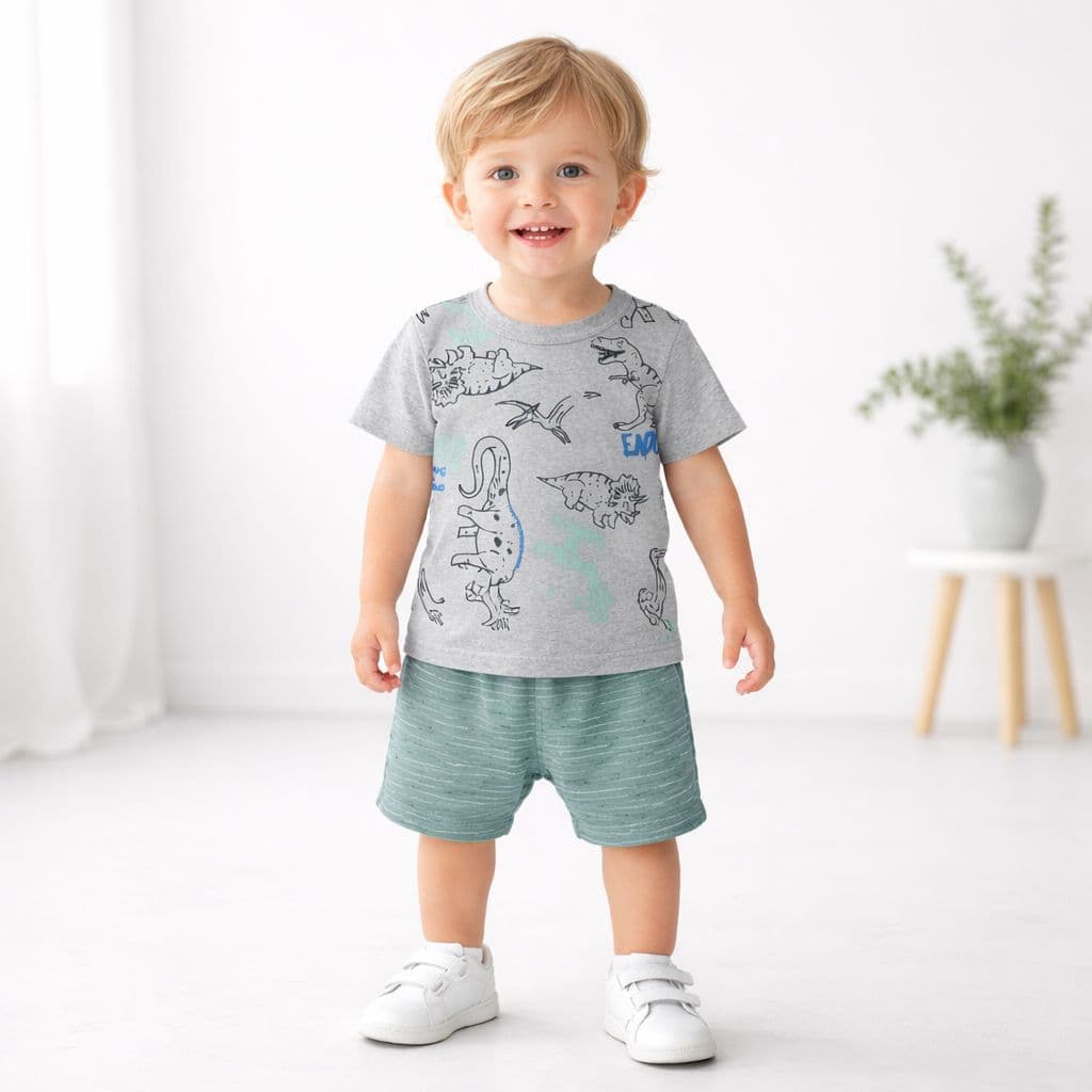Conjunto Infantil Menino Bebê Camiseta Estampada + Shorts Confortável Roupa Infantil Casual Verão | P ao GG | REF 2422