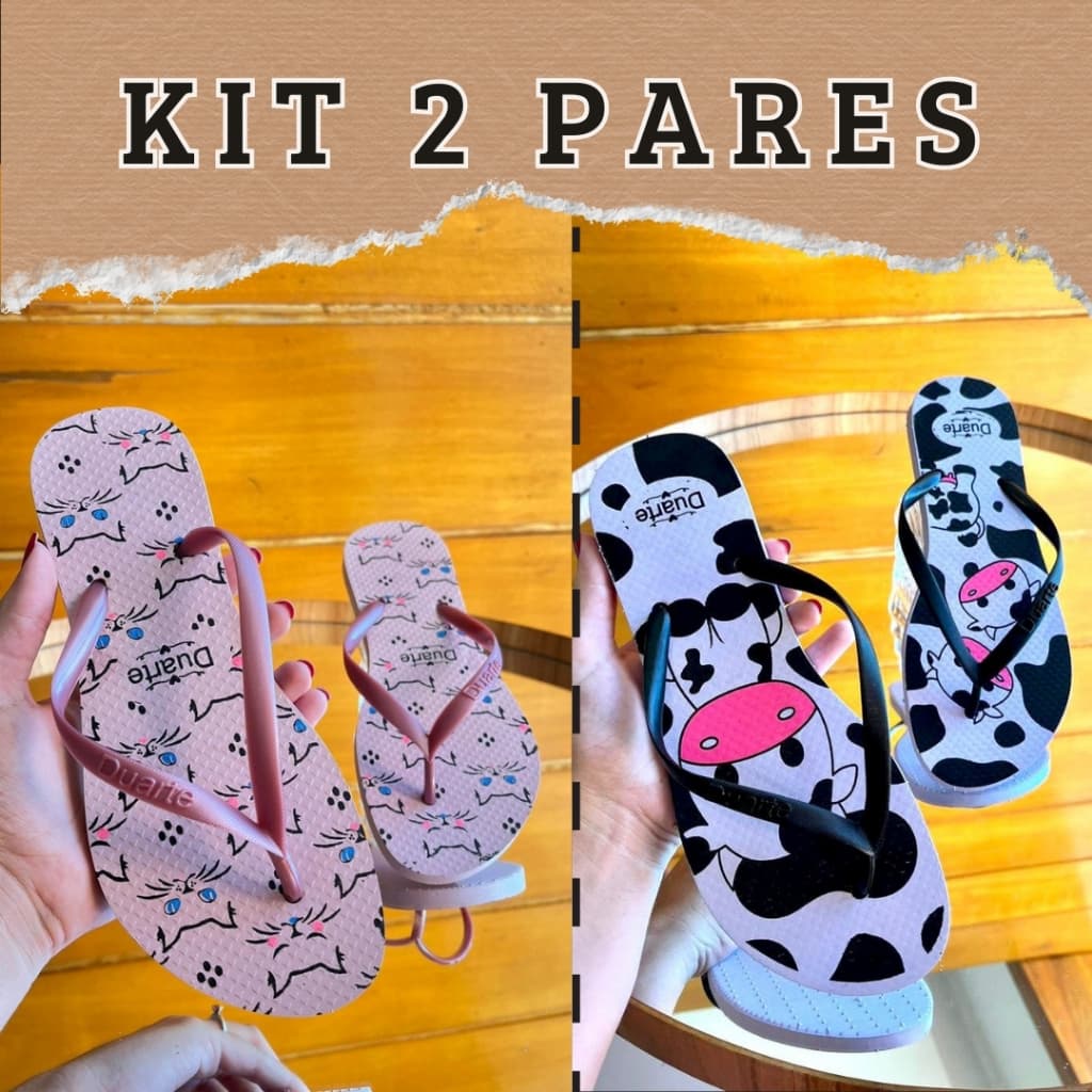 Kit 2 pares chinelo feminino slim confortavel sortidos