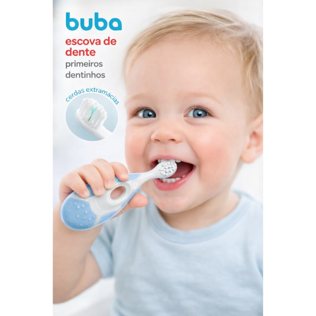 Escova De Dente Bebe Baby Infantil Buba Azul 0+ saúde bucal dos pequenos