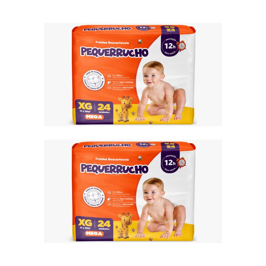 Fralda Descartável Pequerrucho XG | 2 Pacotes | 48 unidades | Conforto e Proteção