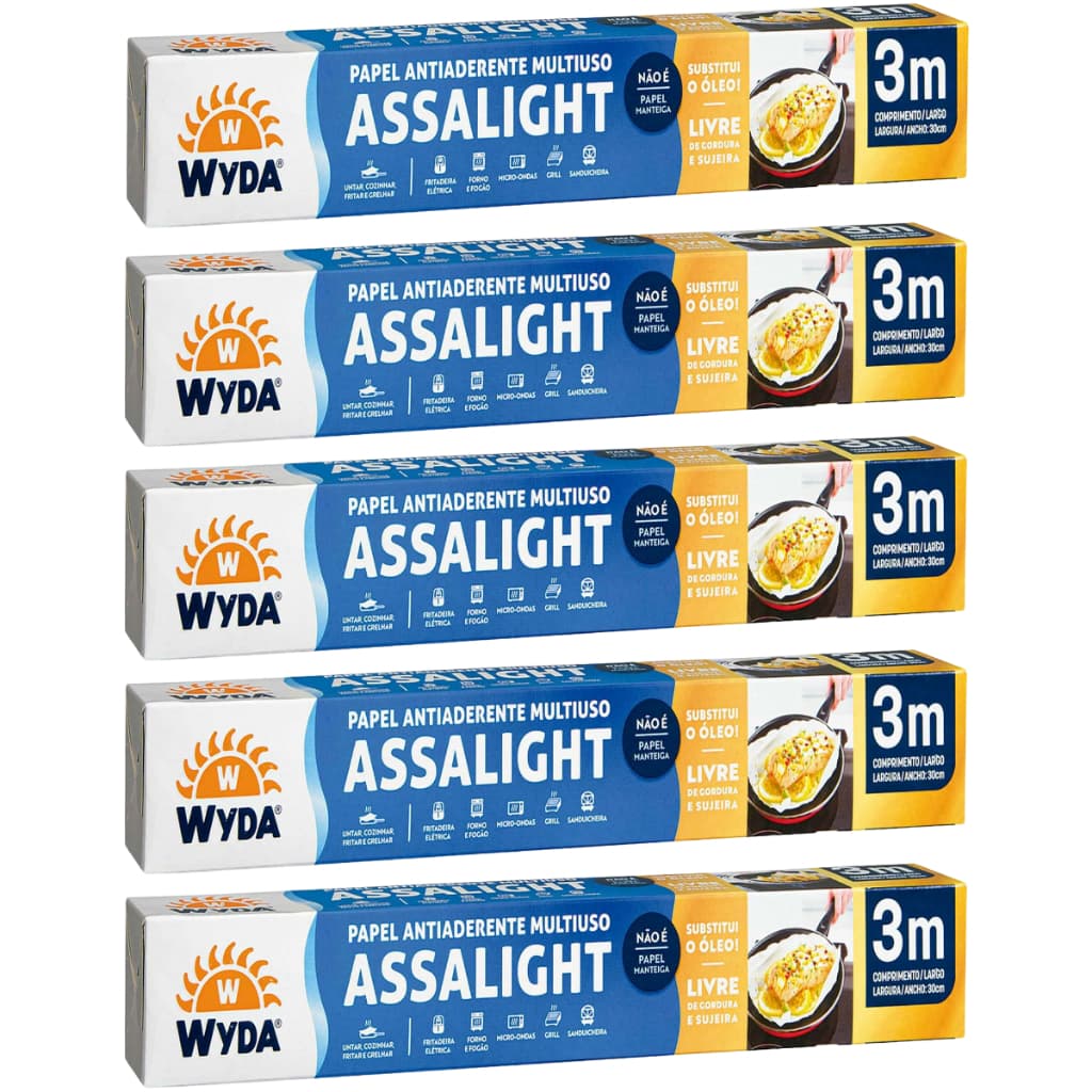 Papel Manteiga Assalight Premium 3m - Pacote com 5 Rolos (Wyda) - Antiaderente, Resistente e Próprio para Forno