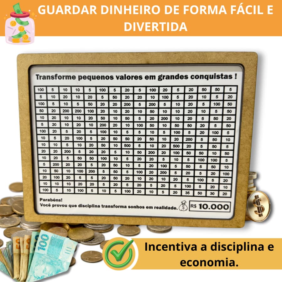 Cofre Desafio Cofrinho Motivacional em MDF Economizar Dinheiro Cofra Japonês