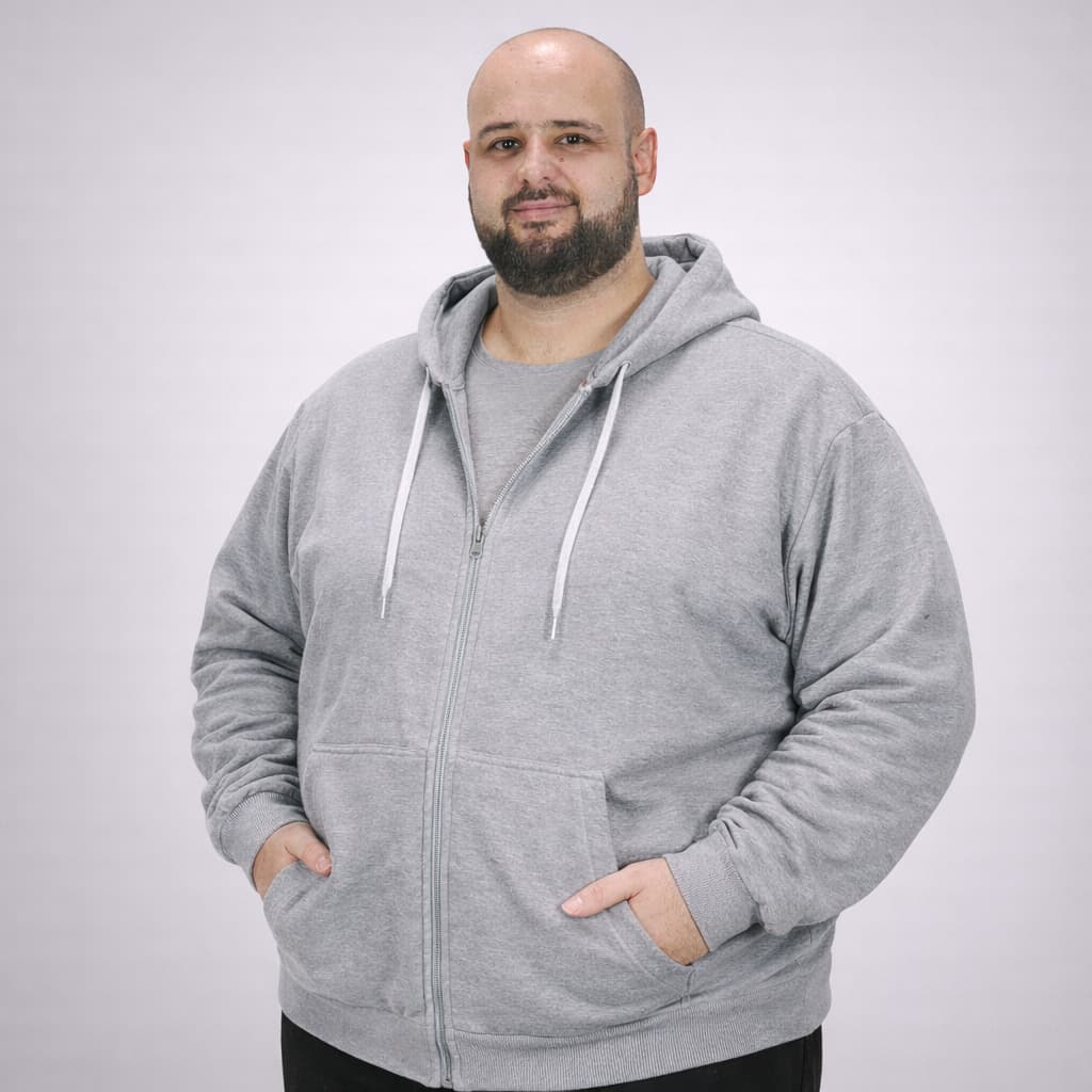 Moletom Plus Size Masculino com Capuz Casaco Aberto com Zíper Canguru Estilo Jaqueta Básico Liso Flanelado Felpado