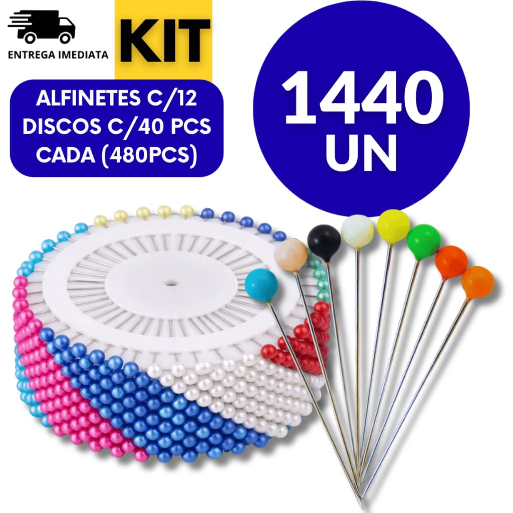 KIT Alfinete de costura colorido com 1440 pinos Alfinetes Qualidade Garantida Premium
