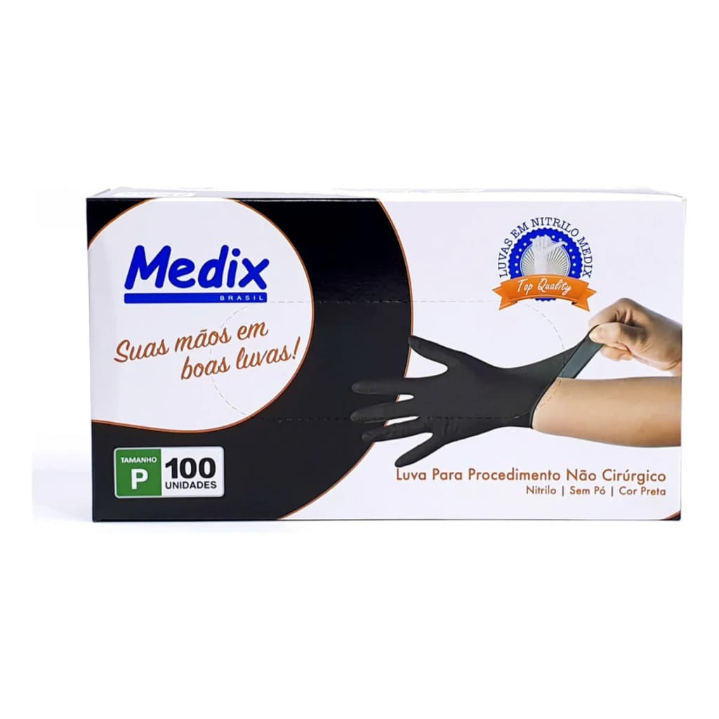 Luva nitrílica preta Medix sem pó- Caixa com 100- tam do P ao M