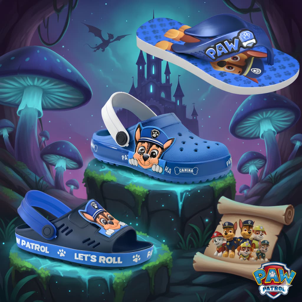 Kit Menino 3 Pares Babuche + Chinelo + Sandália Infantil Azul/Preto Patrulha