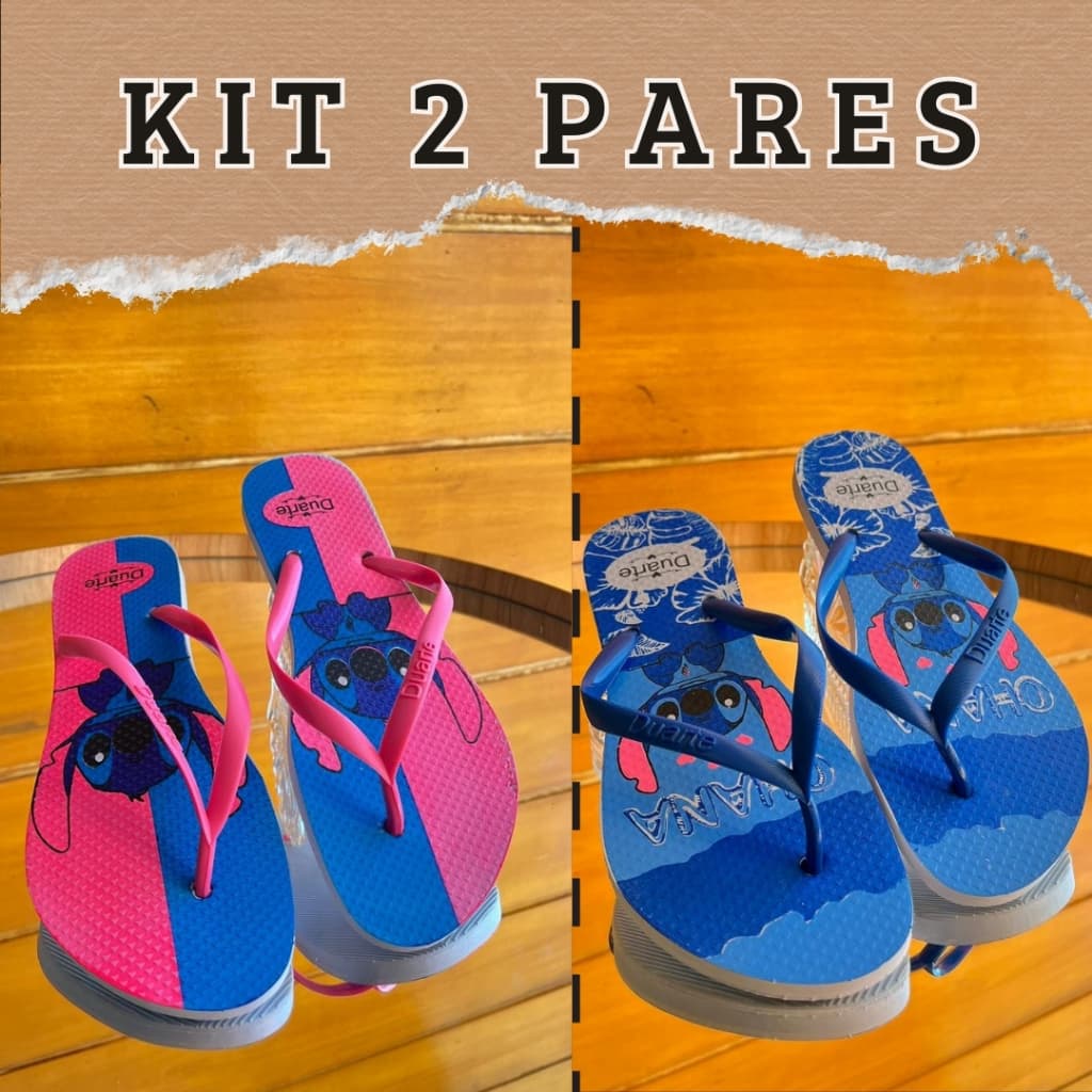 Kit 2 pares chinelo feminino stitch sortido tendencia mais vendido
