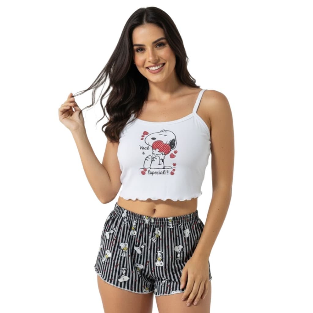 Pijama Baby Doll Short Doll Feminino Personagem Malha Confortável Promoção