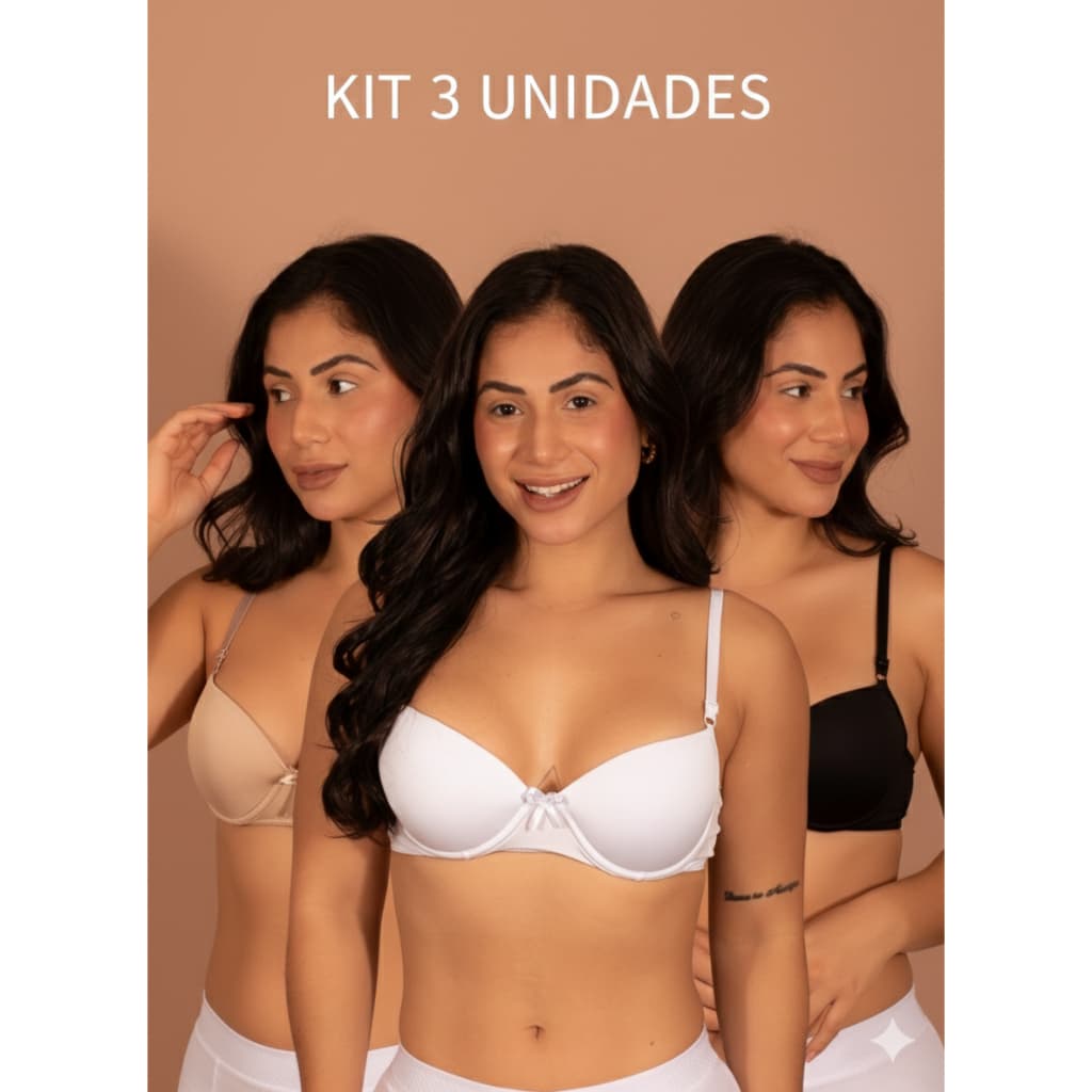 Kit 3 Sutiã Bojo Confortável Alça Regulável Moda Íntima Feminina