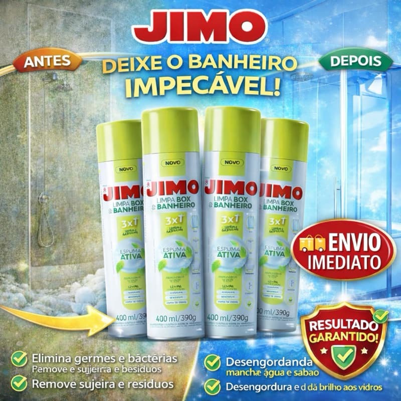 Jimo Limpa Box e Banheiro Spray Espuma Ativa 400ml - Limpeza Profunda Sem Esforço - Dá Brilho