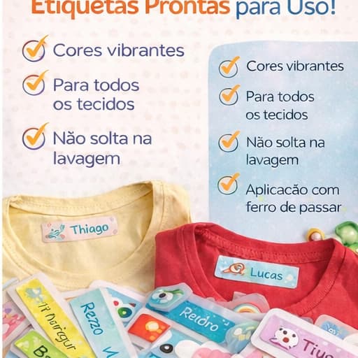 100 Etiquetas Termocolante 5x1cm Uniforme Escolar e roupas infantil ENVIO EM ATE 8 HORAS