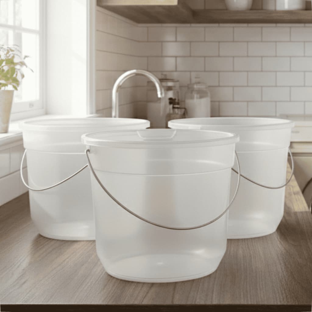 Conjunto de Baldes Plásticos 8L Transparente Com Alça Metálica Resistente Para Limpezas Pesadas