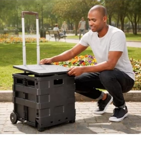 Carrinho dobrável- 40 Litros-Vira maleta COM TAMPA feira -passeio-trabalho-resistente ORIGINAL-Multiuso-Importado