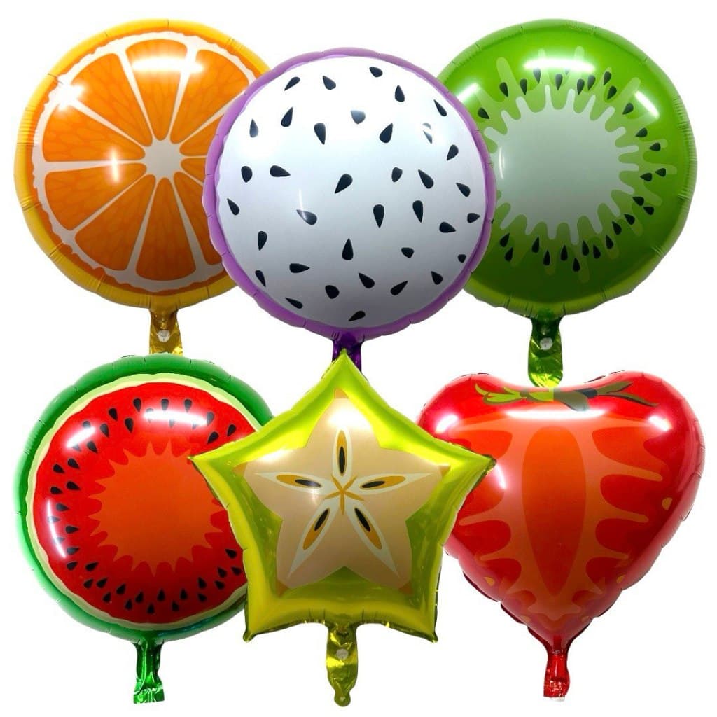 Kit 12 Balão Metalizado Fruta Melancia Morango Laranja Kiwi Carambola Pitaya 45cm Festa Tropical