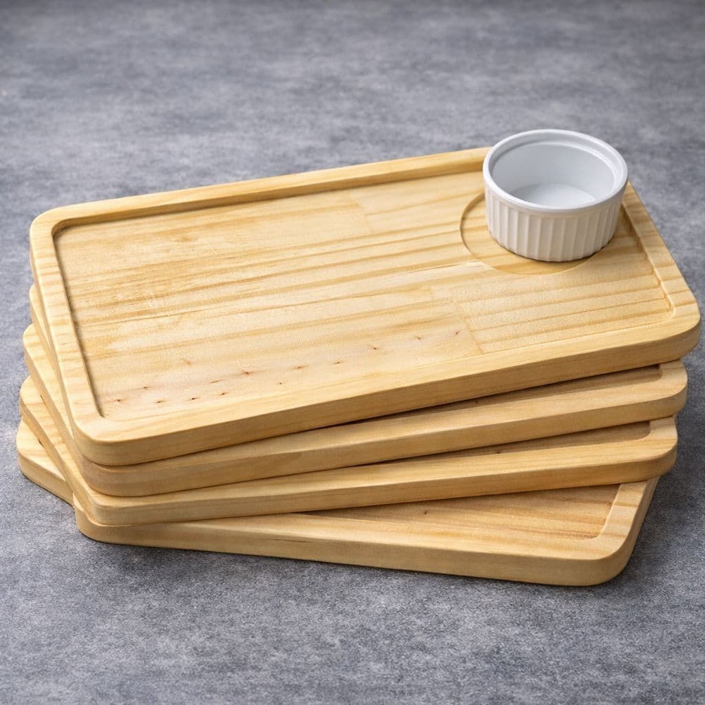 Kit 5 ou 10 Tabuas Petisqueira Madeira Pinus 27 x 13,5 cm com Ramequim BPA Free