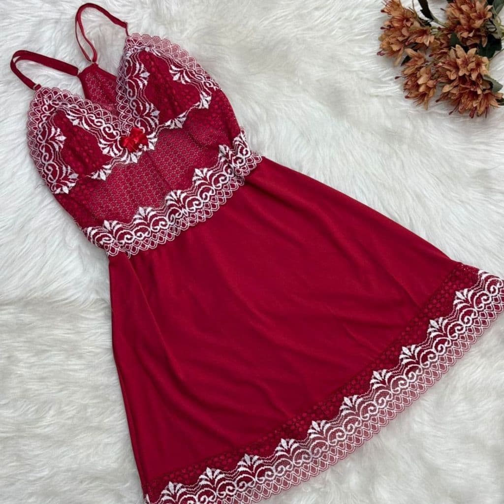 Camisola Pijama Feminino Microfibra com Renda Bicolor