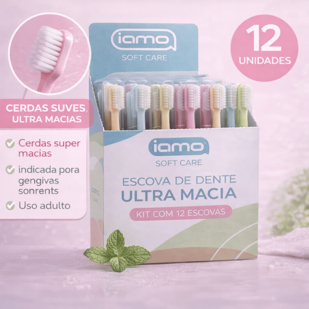 Escova de Dente Super Macia Iamo Soft Care Kit com 12 Unidades Adulto
