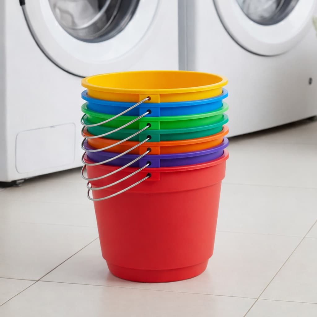 Conjunto De Baldes 8L Plástico Resistente Com Alça Metalica Reforçada Multicolorido