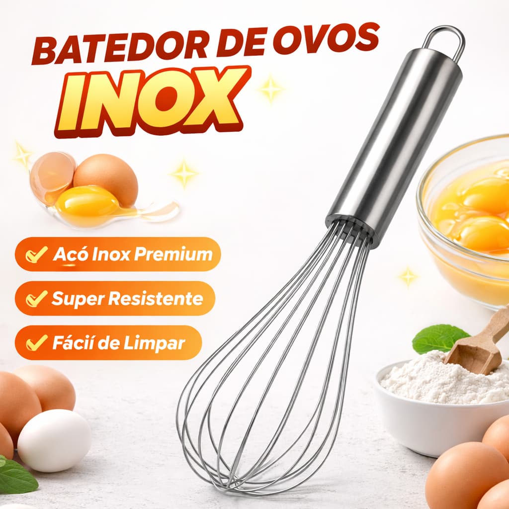 Batedor de Ovos Gourmet Fouet Omelete Bolo Coziha Inox Fue