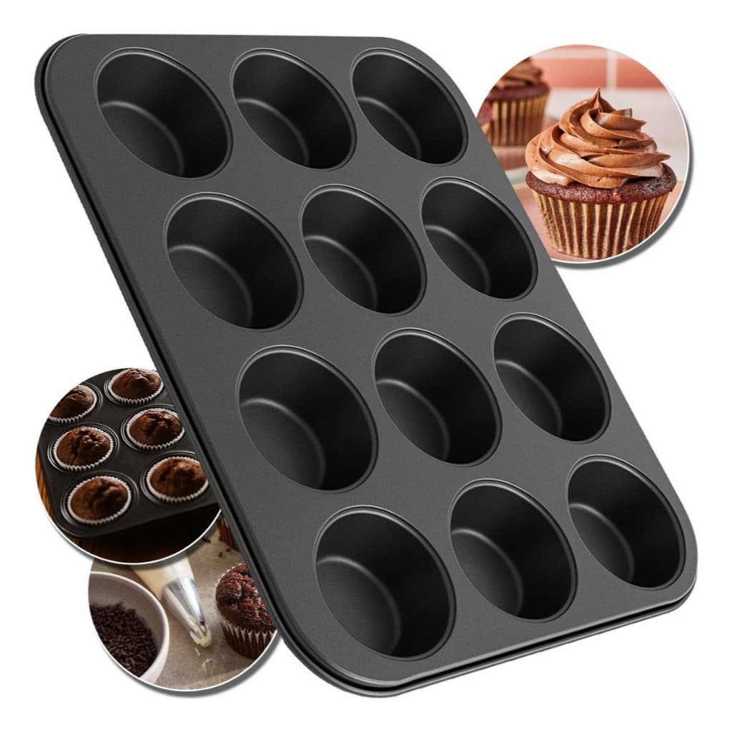 Kit 1 ou 2 Forma de Cupcake Antiaderente 12 Cavidades Teflon  Bolinho Pão de Mel Pão de Queijo