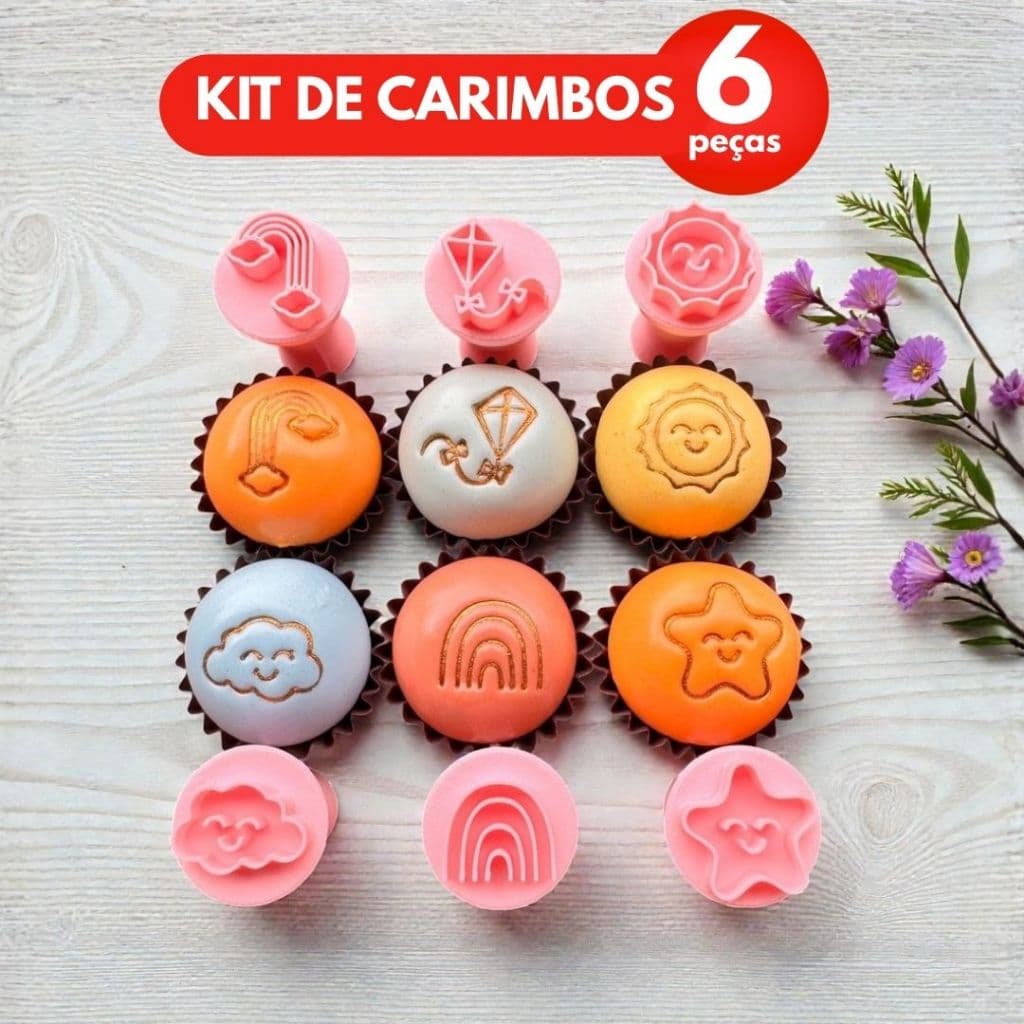 Kit Carimbos Para Doces Primeira Volta ao Sol, brigadeiro, massa e biscoito - 6 peças