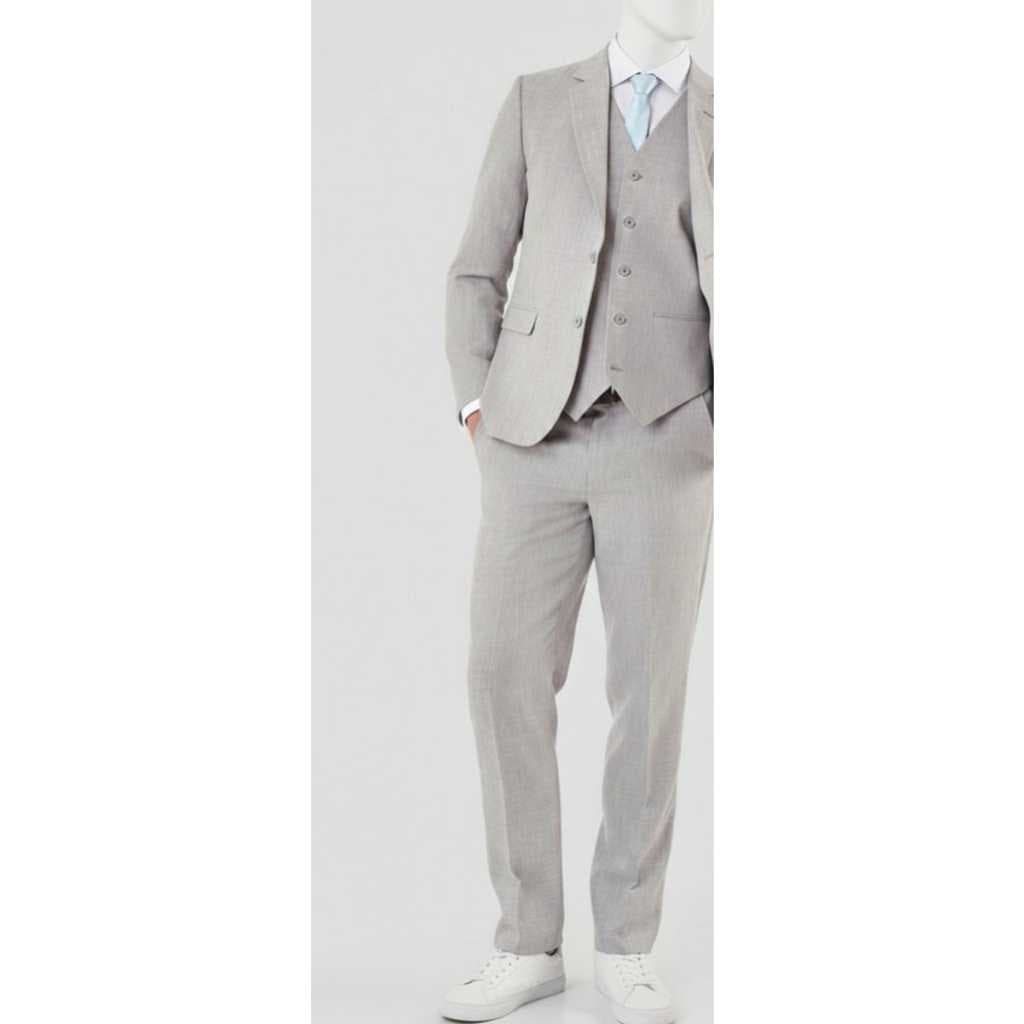 Terno Masculino MicroFibra Gabardine Completo-Executivo - Cinza Claro - 2026 Com Colete