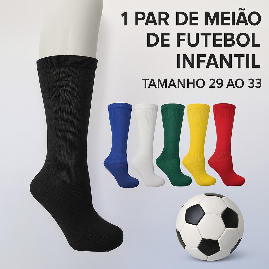 1 Par Meião de Futebol Infantil Masculino Esportivo Alta Performance Tam 29 ao 33