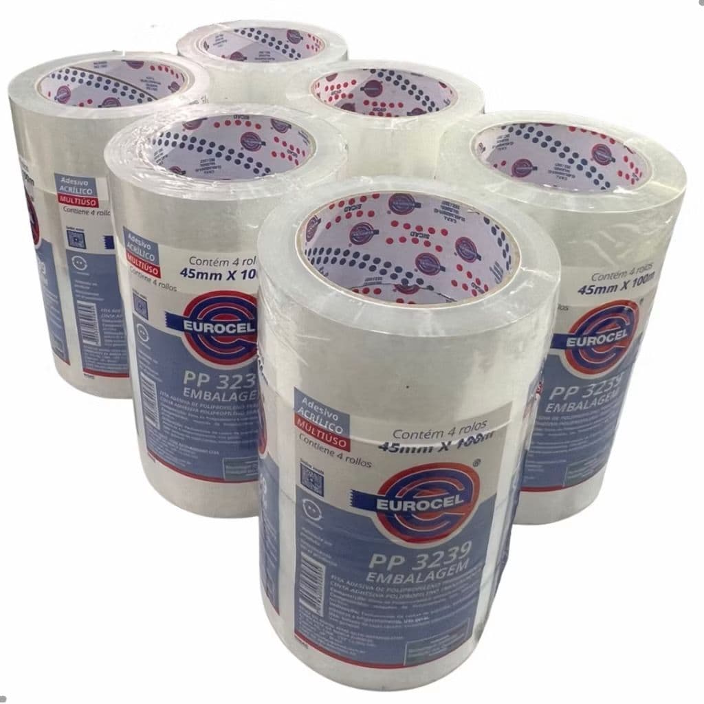Fita Adesiva Kit Com 4 ou 24 Rolos Durex com 45mmx100m cada Transparente Eurocel Pronta Entrega