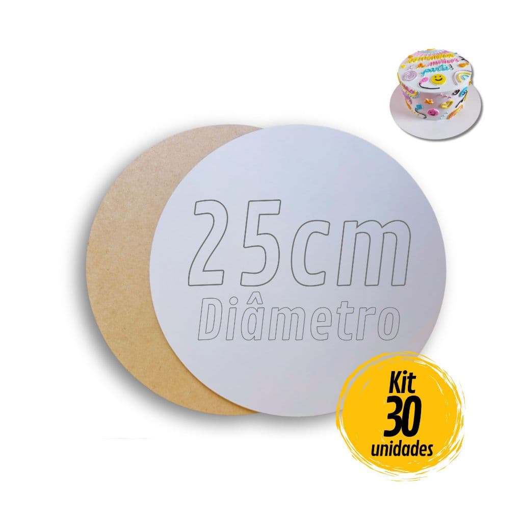 Kit 30 Cake Board 25cm Tabuleiro Bolo Em Mdf 3mm Redondo