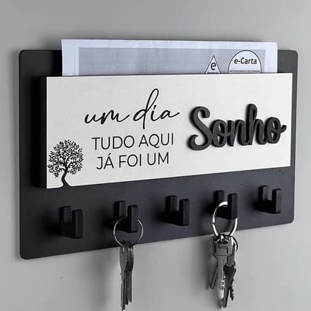 Porta Chaves Decorativo Para Parede em MDF 05 Ganchos