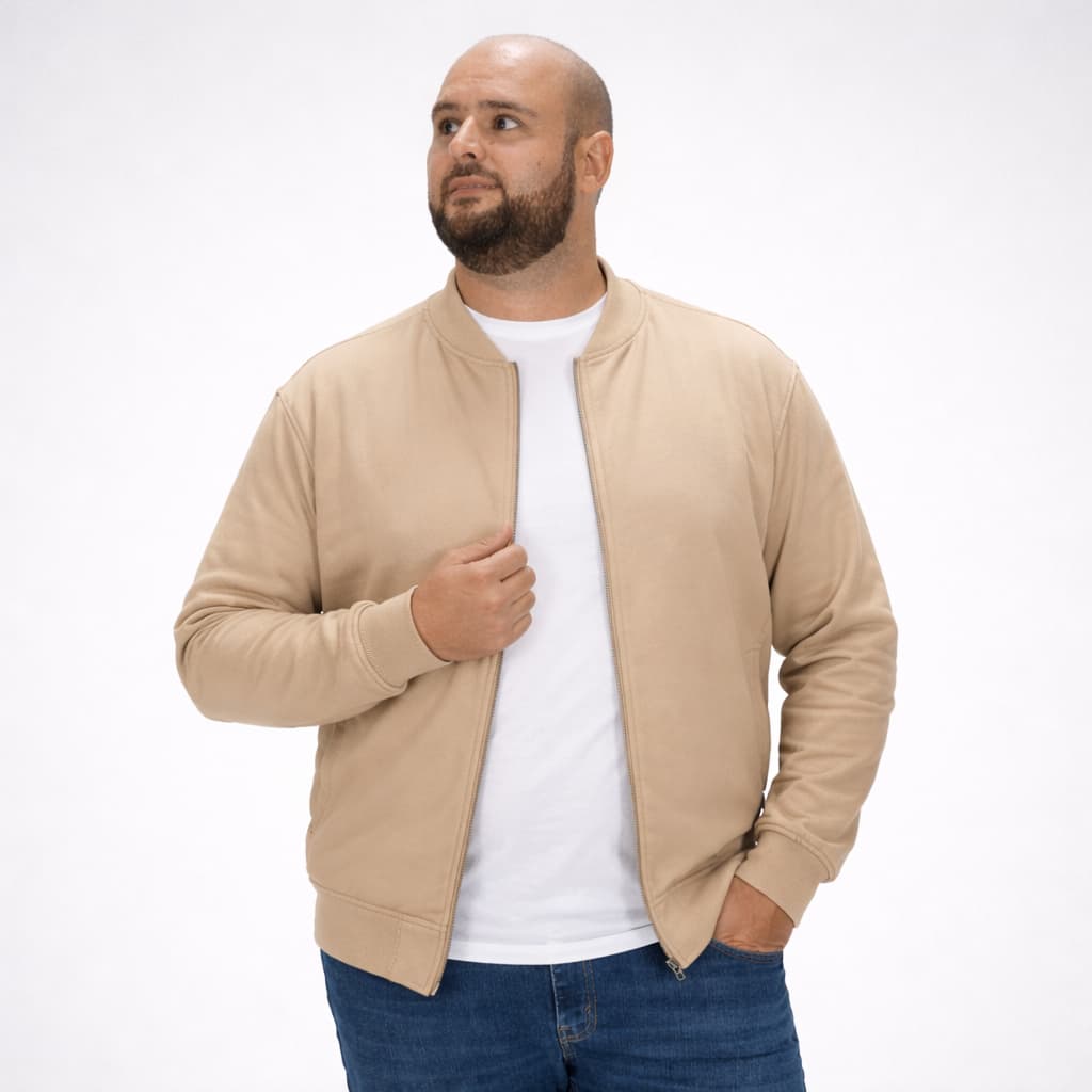 Jaqueta Bomber Masculina em Moletom Plus Size Grosso com Zíper e Bolsos Laterais