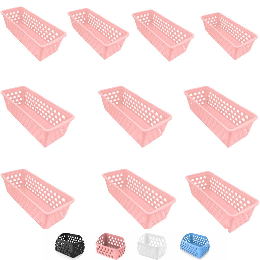 Kit com10 bandejas cesto organizador Gaveta Armario Lavanderia geladeira comprido rosa azul preto transparente branco