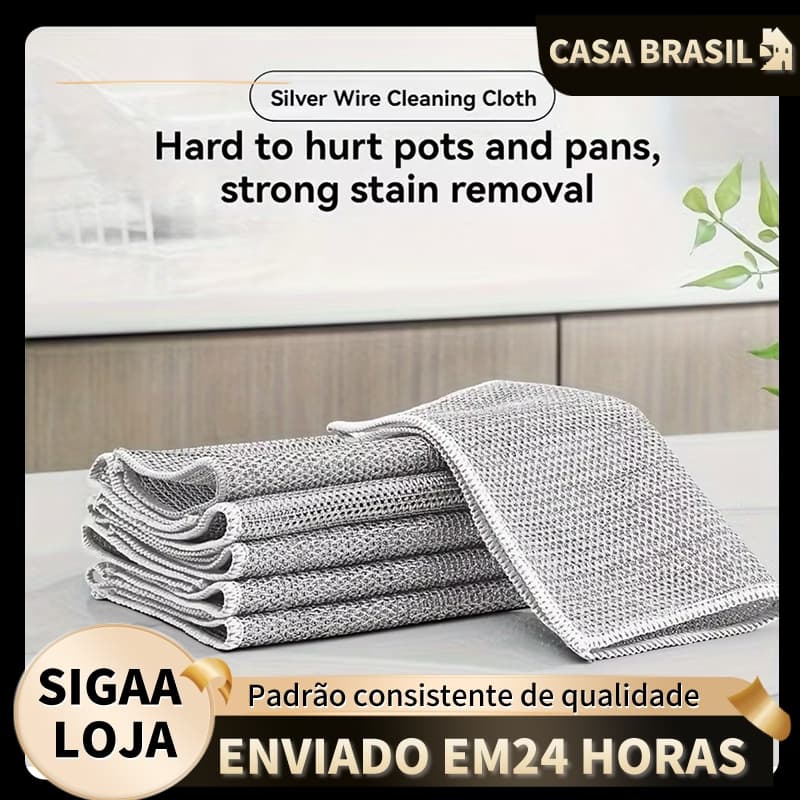 Pano de prato de arame de aço de camada única, um substituto para esponjas de aço esféricas e não gordurosas na cozinha.