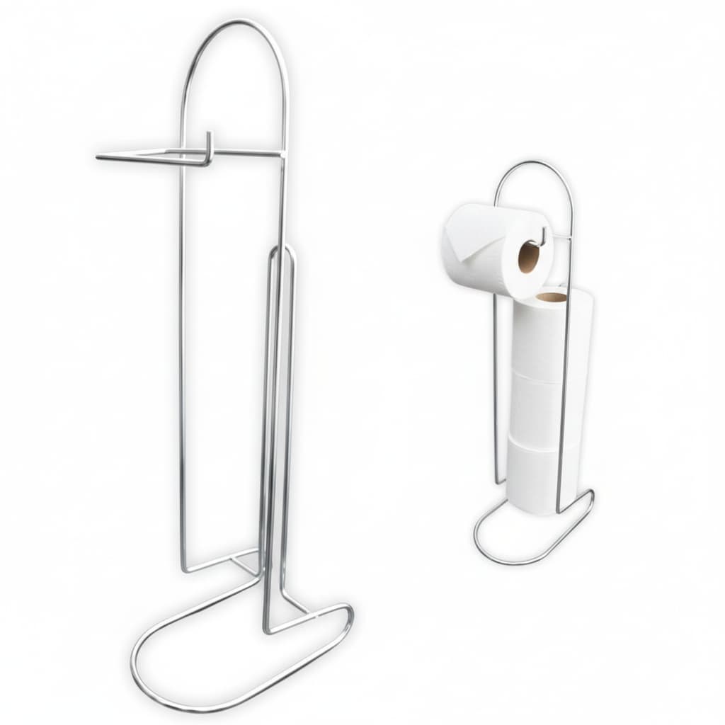 Suporte Porta Papel Higiênico Cromado de Chão P/ 4 Rolos Inox Luxo