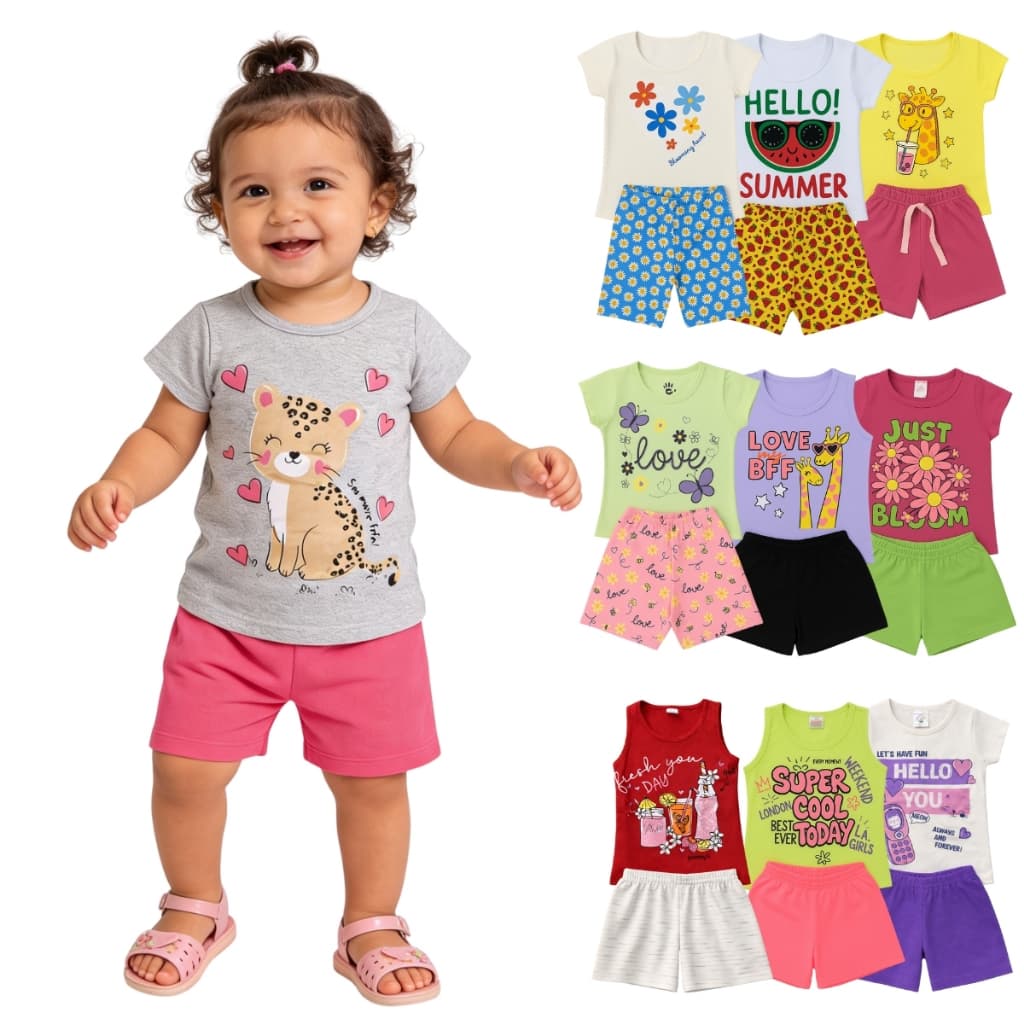 Kit Sortido 10 Peças de Roupas Bebê Menina Infantil - Kit com 5 conjuntos Bebê Menina Infantil