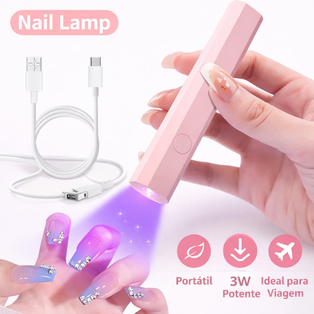 Lâmpada UV LED Mini 3W para Unhas Secagem Rápida Portátil USB