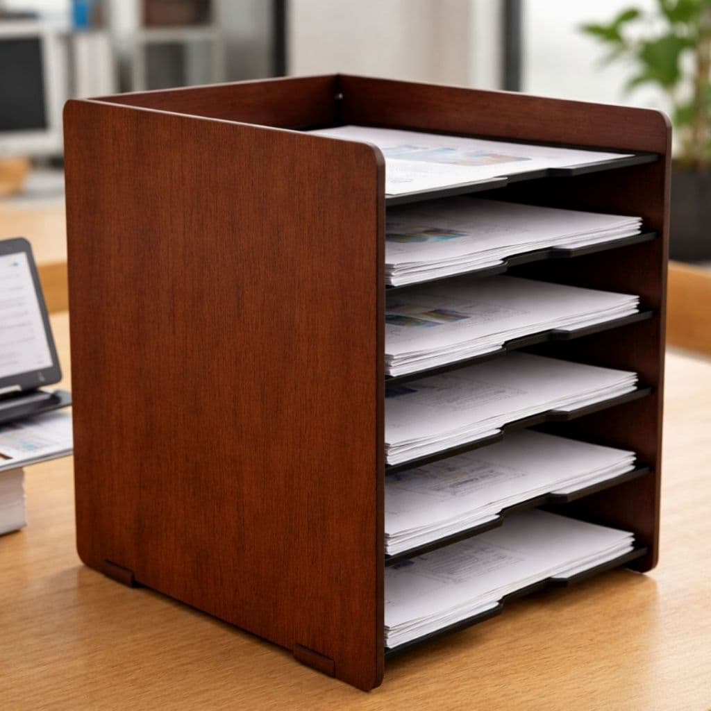 Suporte Organizador Documentos Folhas A4 Escritório Madeira