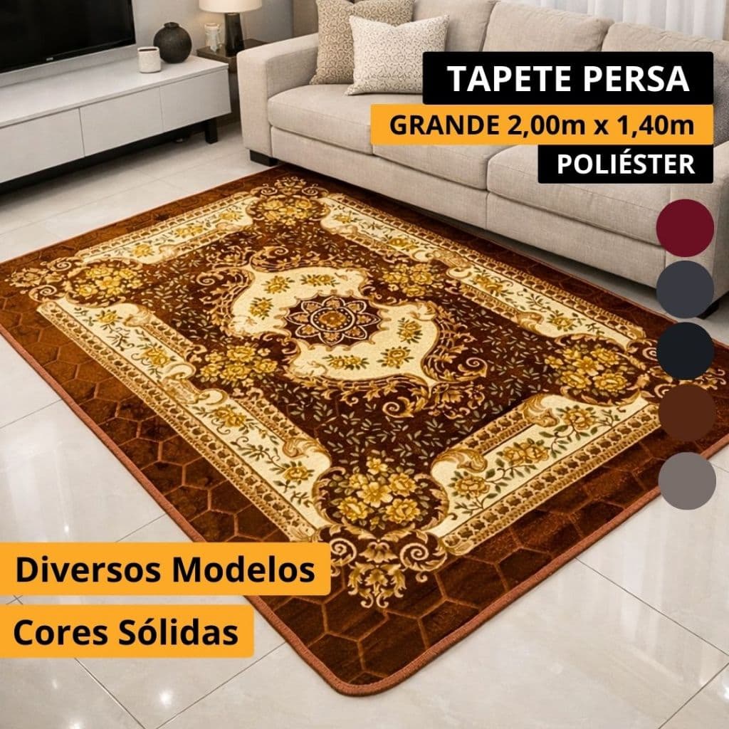 Tapete Persa Grande 2,00m x 1,40m Antiderrapante Floral Arabescos Tapete Árabe para Sala Quarto