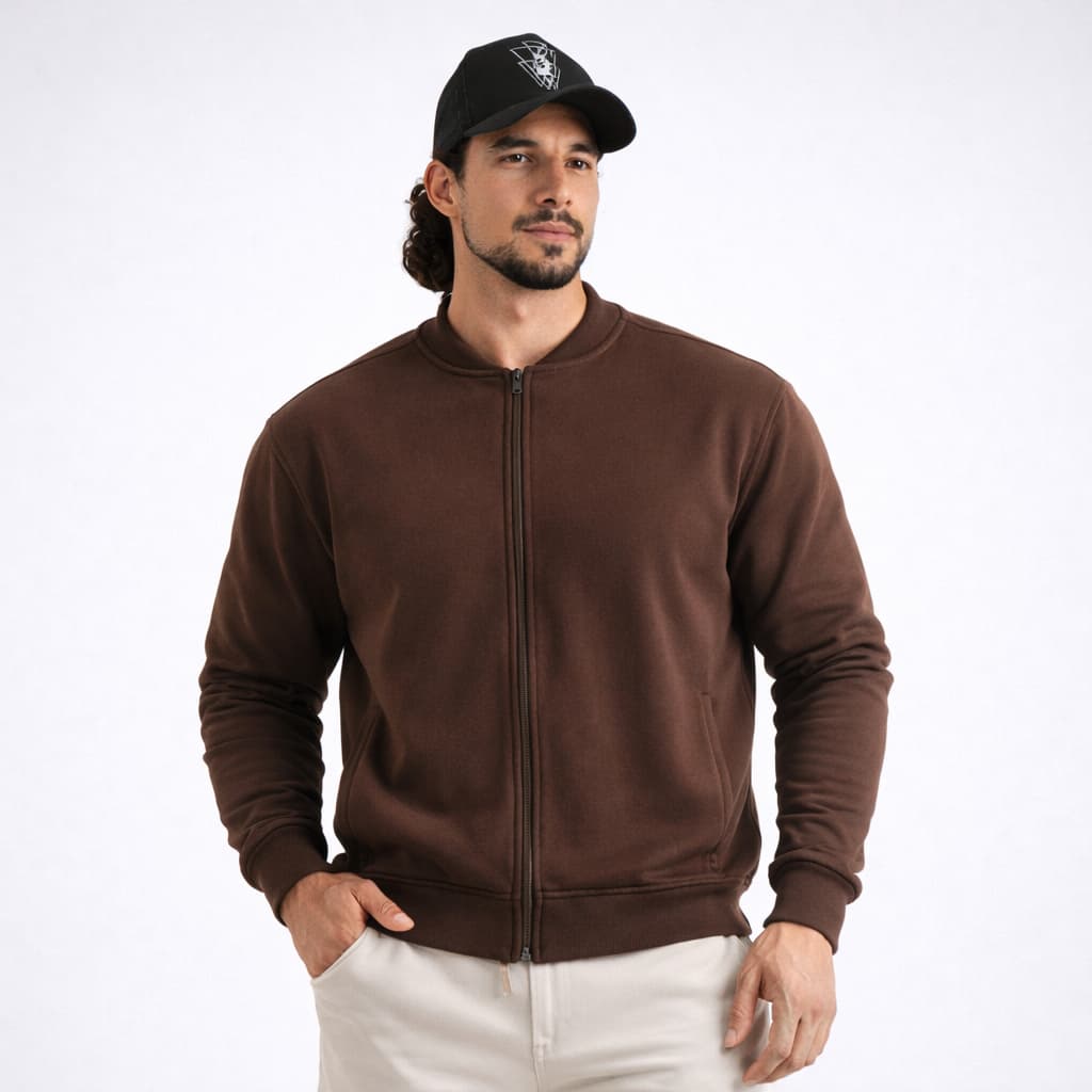 Jaqueta Bomber Masculina Corta Vento em Moletom Grosso com Zíper e Bolsos Laterais