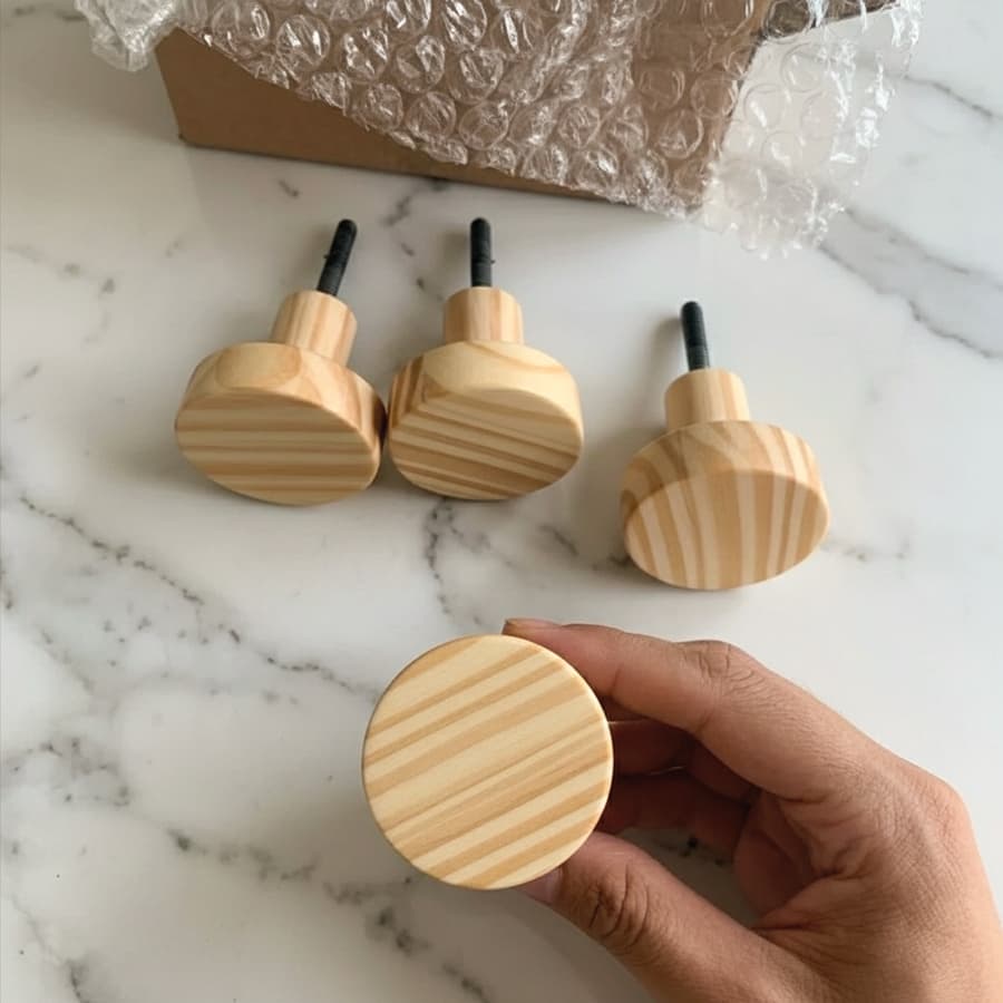 Kit Ganchos Redondo Cabideiro e Pino para Espelho em Madeira Maciça Pinus